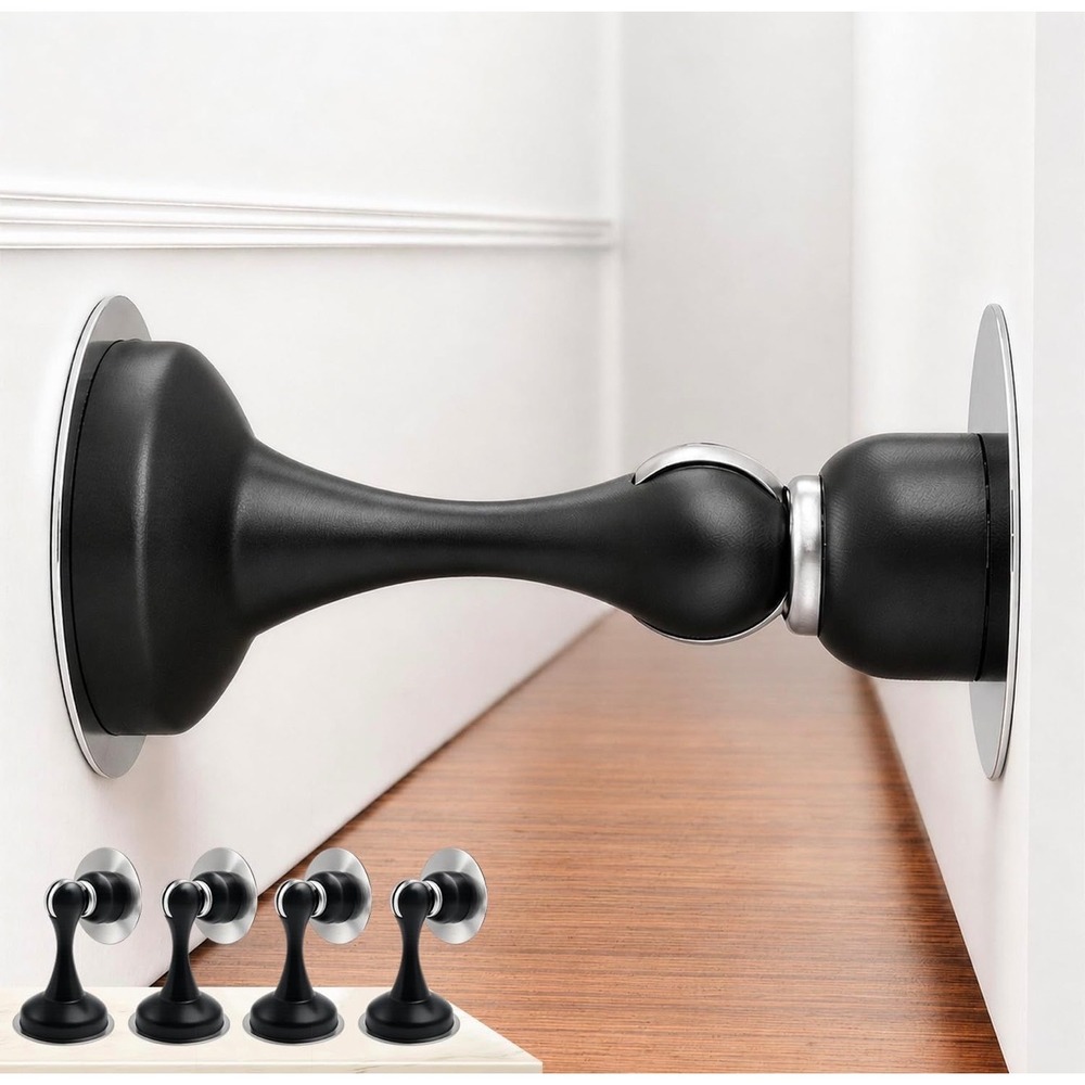 YDAJIURI Magnetic Door Stopper 4 Pack Black NEW Stainless Steel Wall Floor Mount - Picture 1 of 6